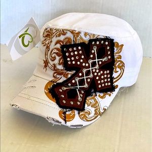 NWT KBEthos Headgear Women White Distressed with Cross Adjustable Baseball Hat
